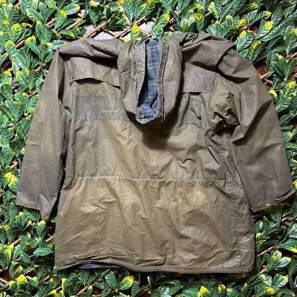 Barbour Green Waxed Durham Full Zip Jacket with Hood Size Medium - Picture 9 of 16